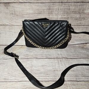 Victoria's secret black faux leather gold chain mini crossbody bag